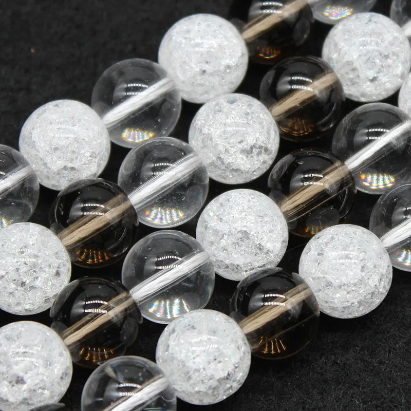 Pierre naturelle Quartz fumé cristal craquelé, perles d'espacement amples 6-10mm pour la fabrication de bijoux, bricolage Bracelet à la mode vente en gros