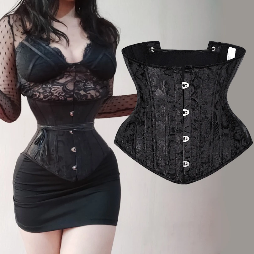 

Underbust Corset Sexy Gothic Busiter Steel Boned Waist Trainer Short Torso Women Slimming Sheath Girdle Waist Cincher Lace Up