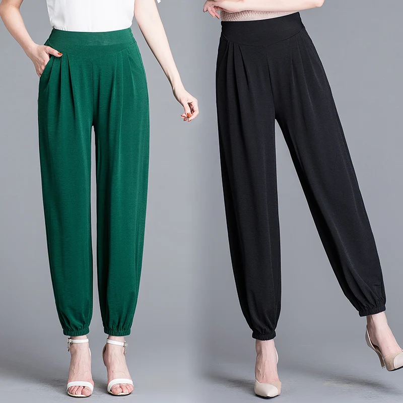Middle Aged and Old Women Pants Spring Summer Thin Elastic Waist Loose Bloomers Pant Large Size Grandma Harem Trousers 5XL W2002