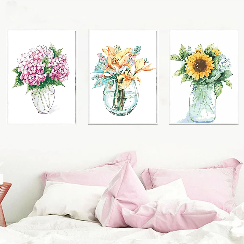 

GATYZTORY 3PC Frame DIY Painting By Numbers Modern Flowers Handpaint Home Wall Art Picture Paint By Numbers Home Decor