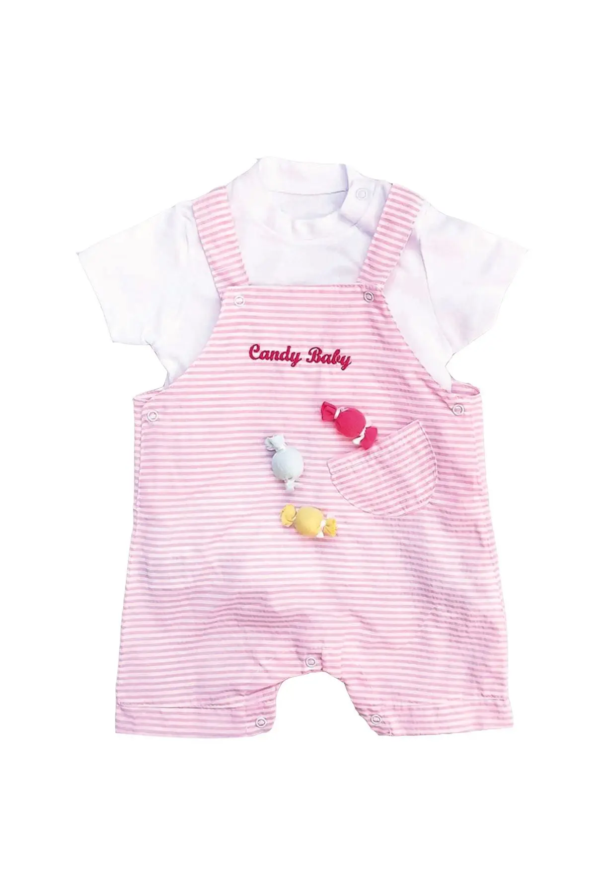 Candy Baby (Candy Girl) Striped Salopet Girl Baby Jumpsuit-Pink