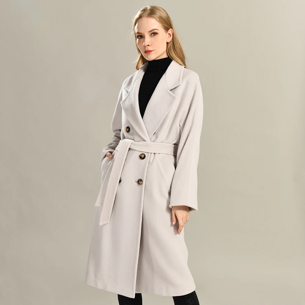 

Jxwatche Women's Cashmere Coat Ladies Classic Double-breasted Suit Collar High Quality Wool Coats Belt Fall Winter New Arrival