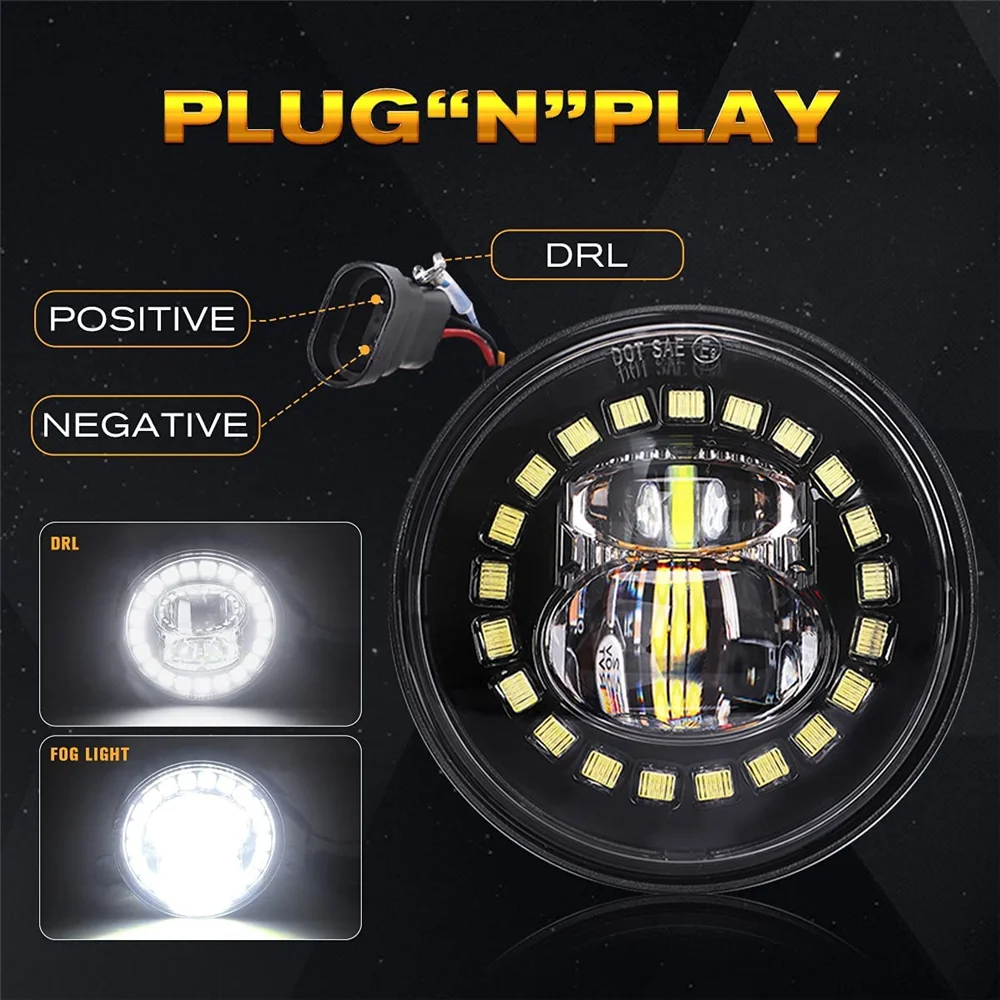 Moto Set For Harley Davidson Classic Street Glide Fat Boy Road King Heritage Softail 7inch Led Headlight + 4.5 Inch Led Foglight - Image 6