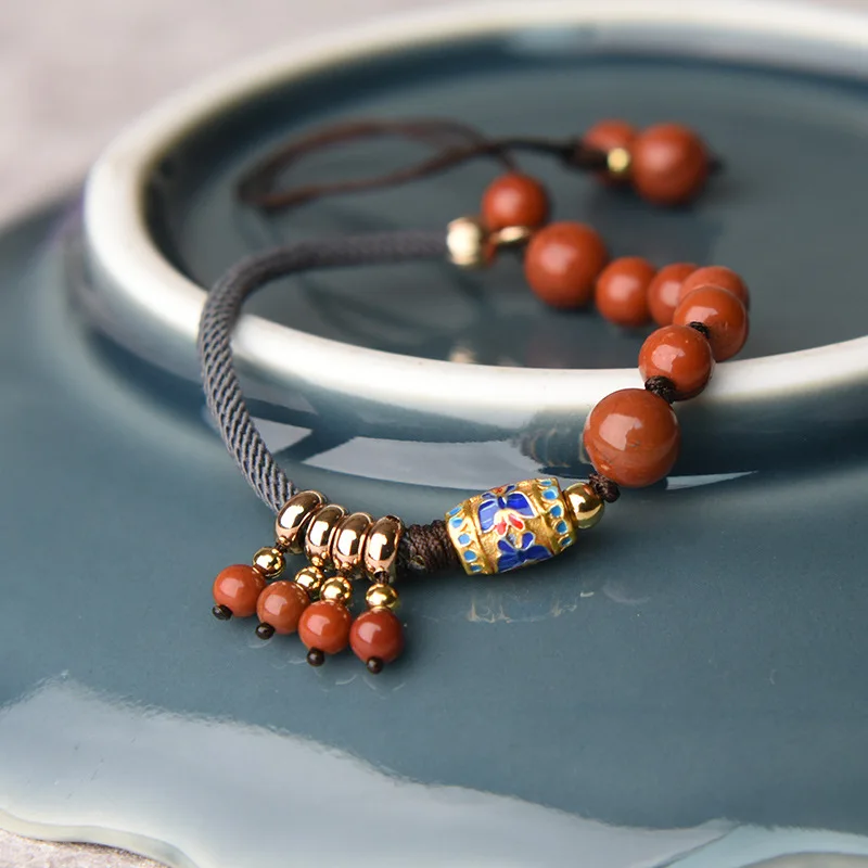 Chinese Style Red Stone Women Bracelet Match With Hanfu Mori Simple Literary Handmade Bracelet Cloisonne Temperament Cute Gift