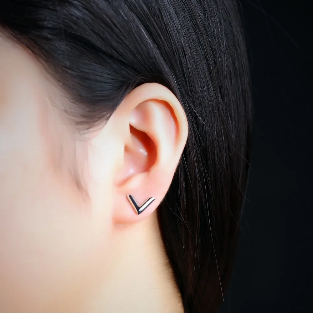 Fashion Trend Earrings Simple Metal Style Letter V Shape Stainless Steel Not Allergic Three colors Earring For Women Gift