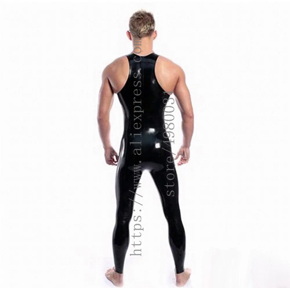 Neck entrance design men's tights cool black vest latex catsuit  and offer custom size services