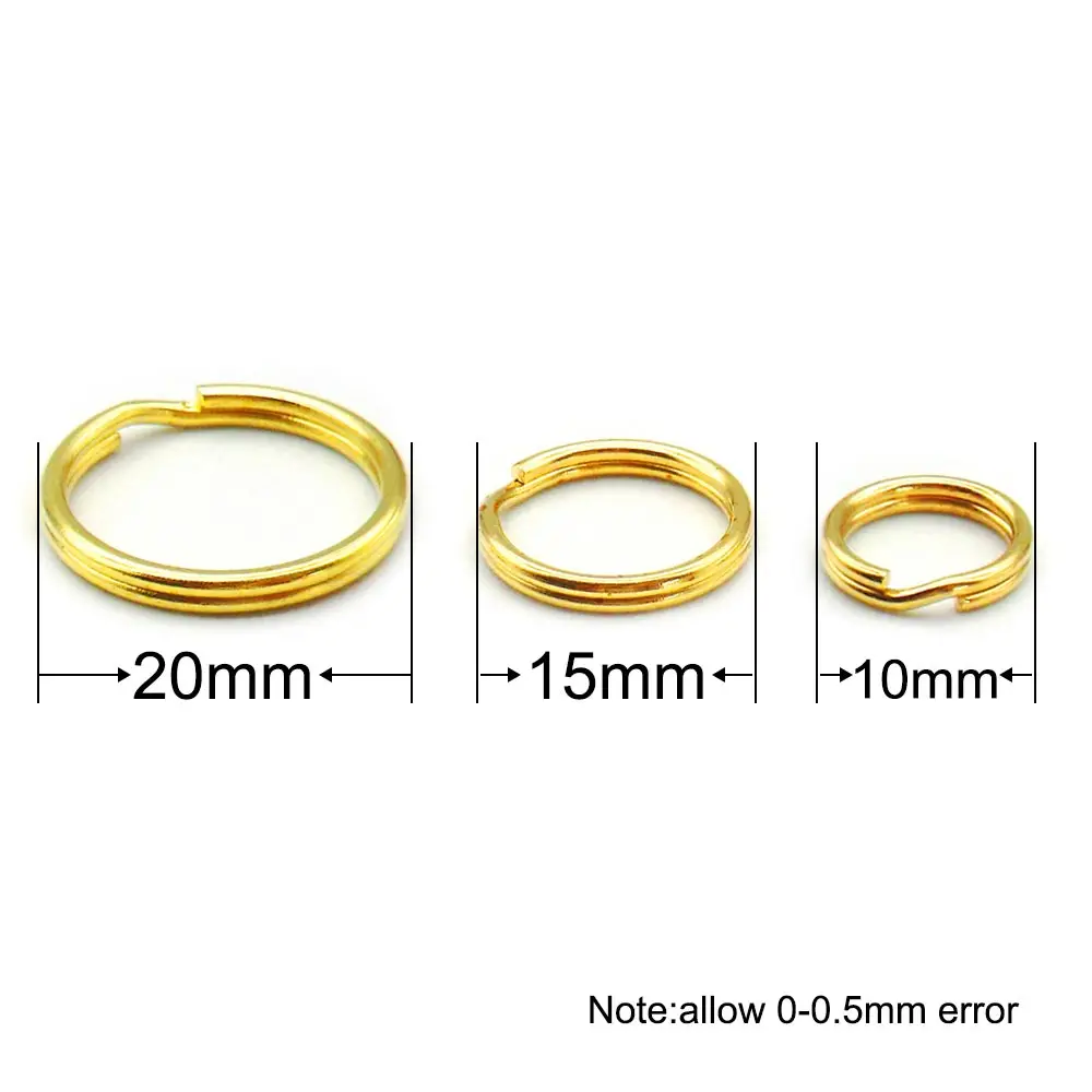 100pcs 10mm 15mm 20mm Golden Copper Keychain Small Pet Dog ID Tag Collar Accessories Cats Dog Name Plate Round Split Ring Key