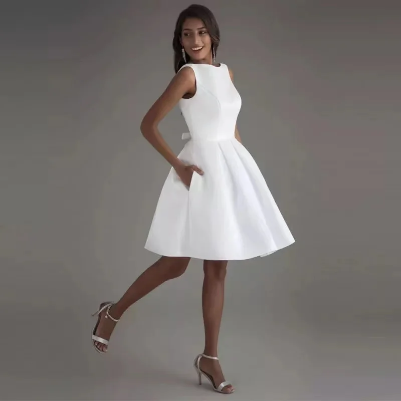 Robe de Mariée Courte en Satin Blanc Ivoire, Vêtement de ixde Mariage, de Haute Qualité, 2021