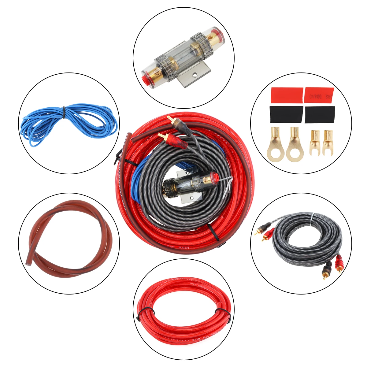 

1 Set of Car Audio Wire Wiring Kit Car Speaker Woofer Cables Car Power Amplifier Audio Line Power Line with Fuse Suit for Car