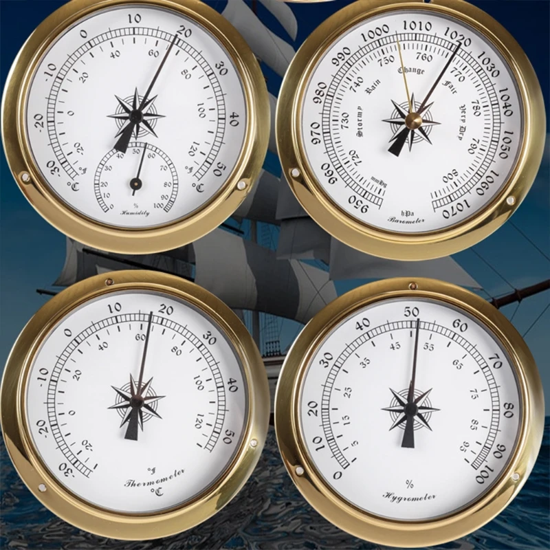 115mm Wall Mounted Thermometer Hygrometer Barometer Watch Tidal Clock Weather Station Copper Shell Indoor Outdoor High quality