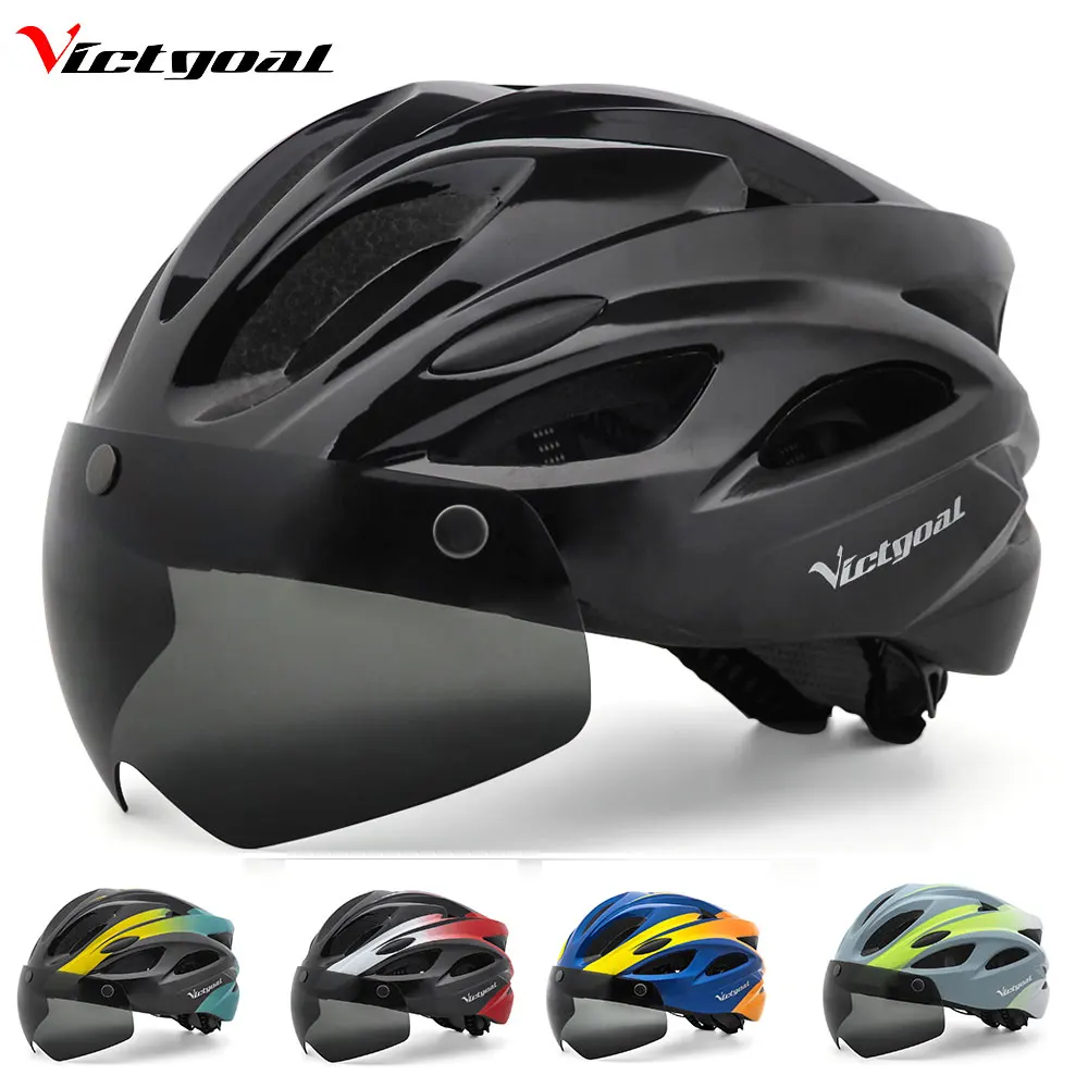 VICTGOAL Adult Goggle Bike Helmet With LED Light Men & Women Bicycle Helmet MTB Road Bike Cycling Scotter E-bike Free Size