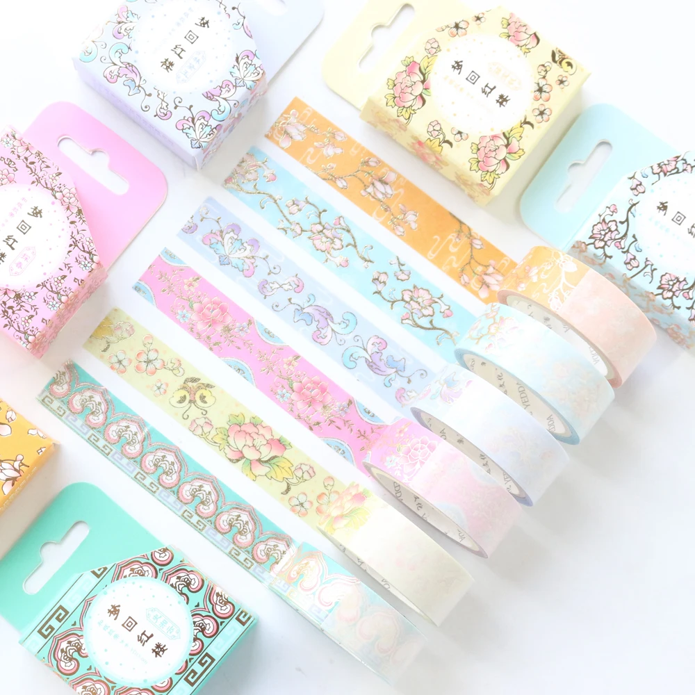 Domikee New cute kawaii gold foil Chinese flora series washi tapes candy journal diary decorative DIY masking tape stationery