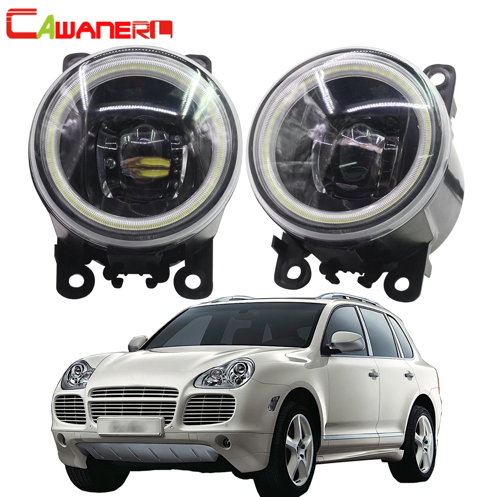 Cawanerl For Porsche Cayenne 955 2002-2015 Car Styling 4000LM LED Bulb H11 Fog Light Angel Eye DRL Daytime Running Light 12V