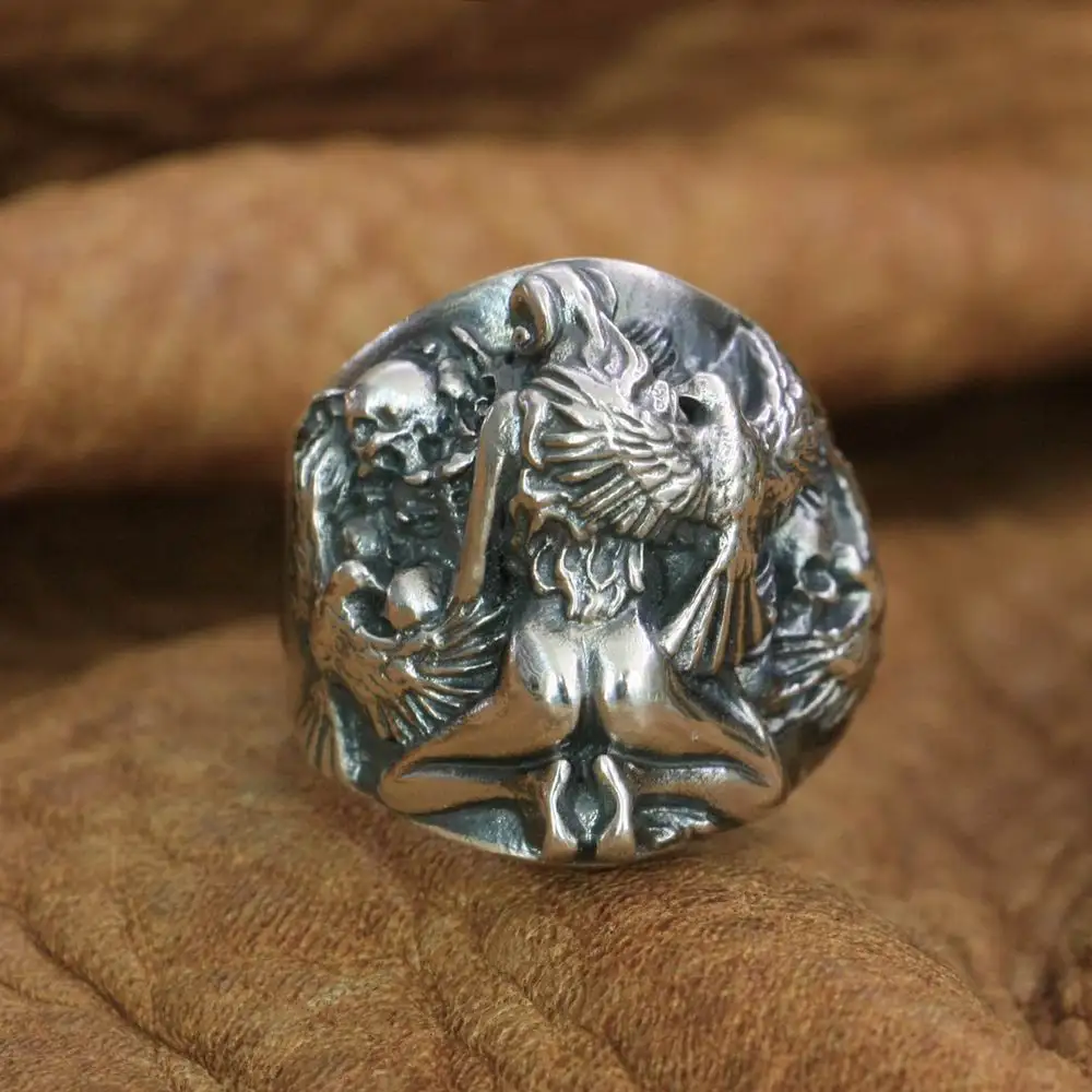 925 Sterling Silver Sexy Girl Skull Ring Mens Biker Punk Ring TA258 US Size 7 to 15