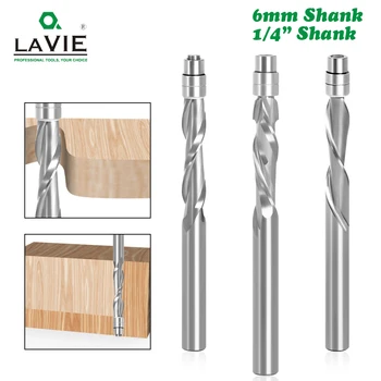 Lavie 1 Pc 6Mm 6.35Mm Schacht Massief Carbide Lager Geleide Twee Fluit Flush Trim Router Bits Houtbewerking Frezen Einde Molen