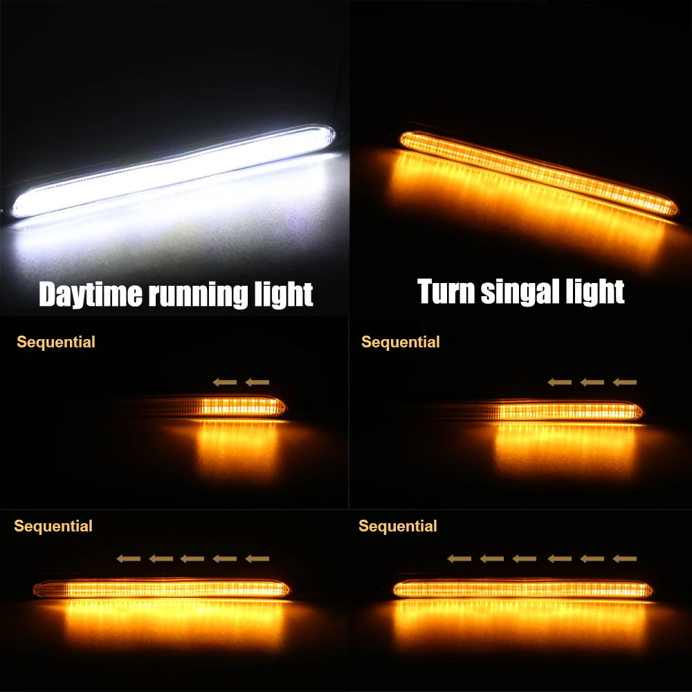 

2pcs Car LED DRL Daytime Running Light Waterproof Flexible Strip Headlight Sequential Dynamic Flow Turn Signal Yellow Lights12V