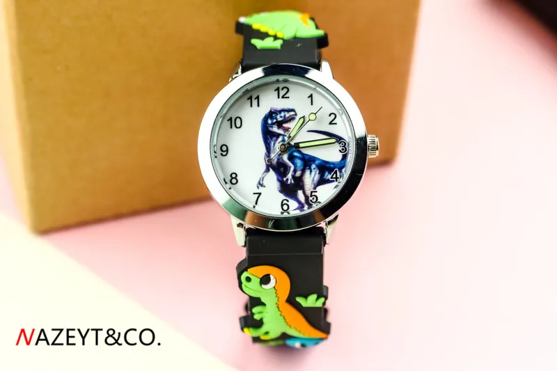 Reloj de cuarzo con esfera de dinosaurio para niños y niñas, pulsera con correa de silicona 3D de dibujos animados, el mejor regalo, nuevo