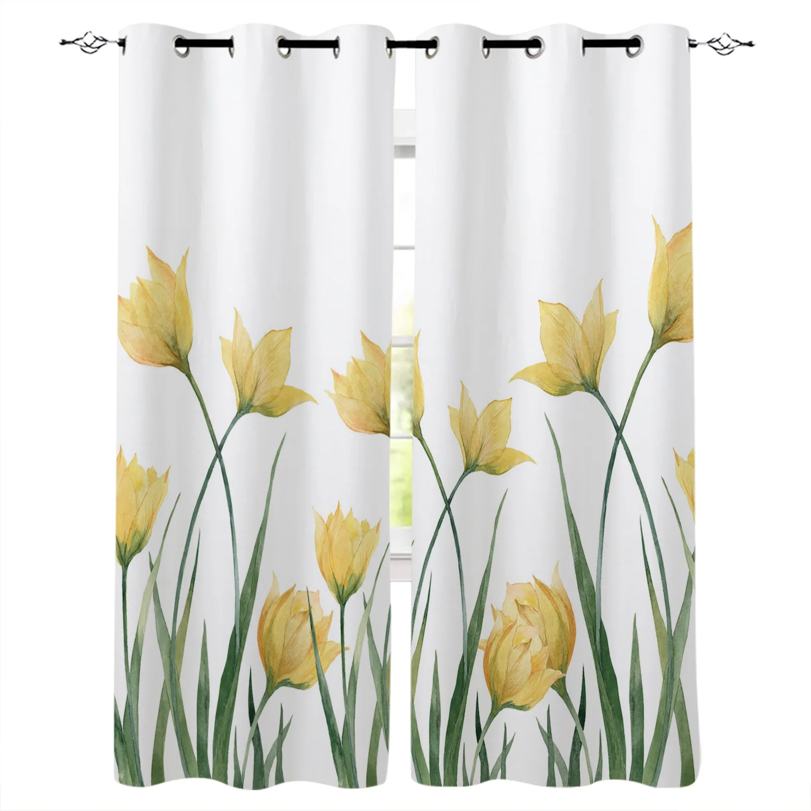 

Yellow Tulip Flower Window Curtains for Living Room Bedroom Kitchen Modern Curtains Home Decoration Drapes Blinds