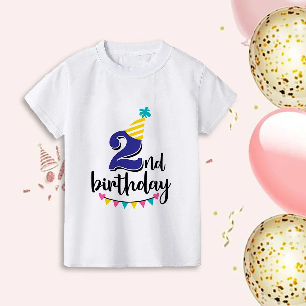 New Kids Boys Creative Birthday T-shirts Top Children 1 2 3 4 5 6 7 8 9 Year Party Short Sleeve Shirt Clothes Baby Birthday Gift