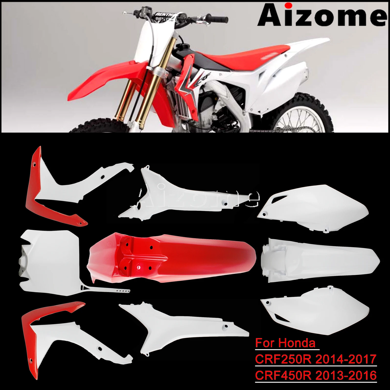 

Enduro Motocross Full Body Fairing Kit Dirt Bike Side Cover For Honda CRF250R CRF450R Moto Complete Bodywork Plastic Frame Set