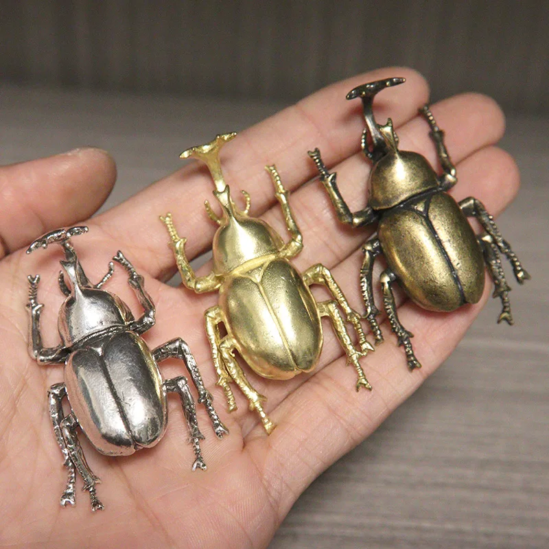 Beetle Miniature Figurine Simulation Insect Desktop Ornament Decoration Metal Brass Animal Tea Pets Craft Home Decor Accessories