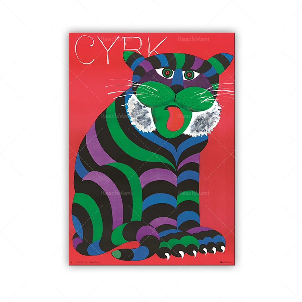 Polish circus poster tiger artwork, wall home decor