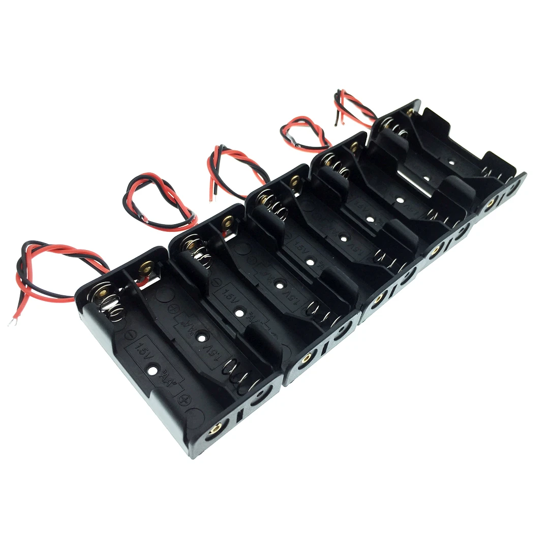 5Pcs 2 x 1.5V AA Battery Holder Case Box Black With Wire Leads