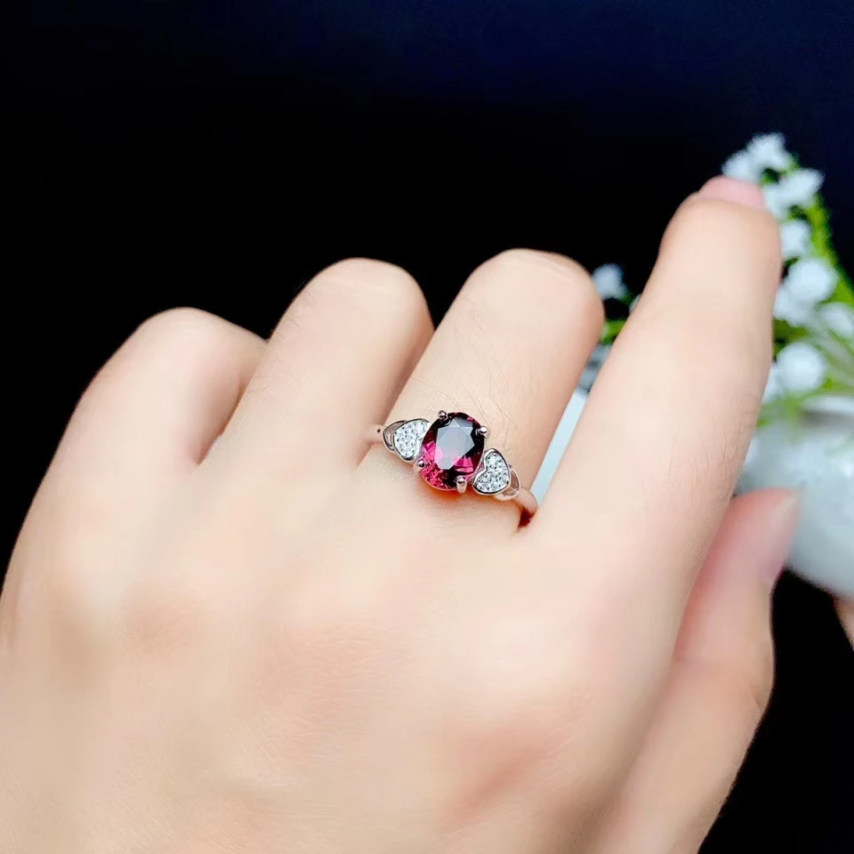 

KJJEAXCMY fine jewelry 925 sterling silver inlaid natural garnet ring delicate new female elegant ring vintage support test