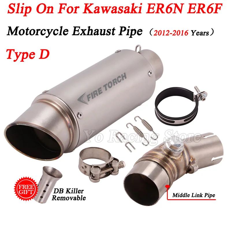 Slip On For Kawasaki ER6N ER6F ER 6N 6F 2012 - 2016 Motorcycle Exhaust Muffler Escape Motorbike Middle Connection Link Pipe 51mm