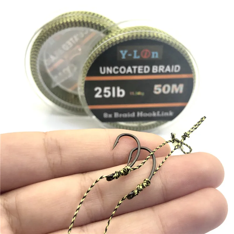 50m 8 Stand Camouflage Carp Fishing Line Soft Hook Link Carp Hooklink Uncoated Braid Line For Hair Rig 25 35LB Rigging Line