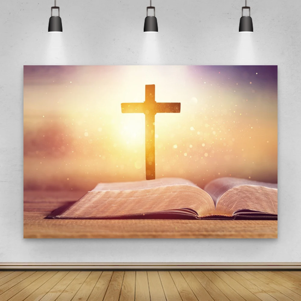 

Laeacco Holy Bible Jesus Cross Light Bokeh Polka Dots Easter Backdrop Photography Portrait Photo Backgrounds For Photo Studio