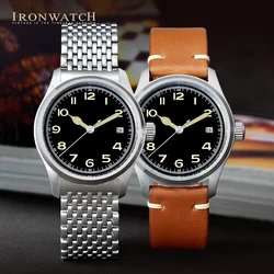 Military minimalista estilo Ironwatch dos homens, Pilot Watch, 38mm, Custom Dial, Calendar, Luminous, Waterproof, Automatic, Mechanical