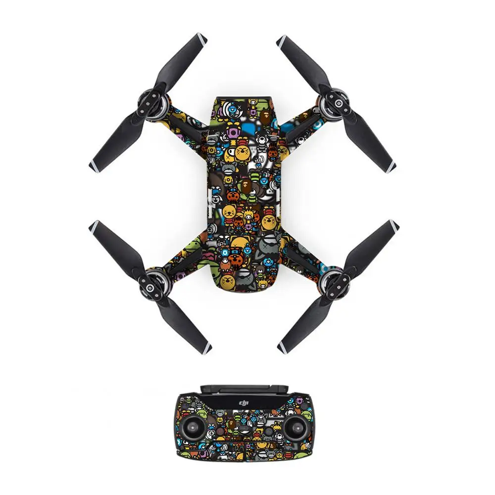 Graffiti Style Decal PVC Skin Sticker For DJI Spark Drone + Remote Controllers + 3 Batteries Protection Film Cover