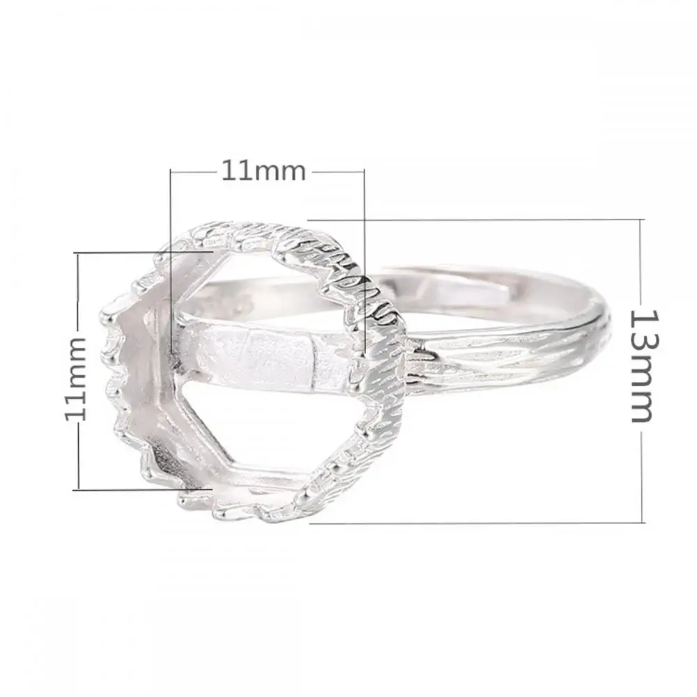 925 Sterling Silver Crown Bezel Ring Blank for 11mm Round Cabochon Setting Adjustable Ring Finding Making DIY Jewelry for Women