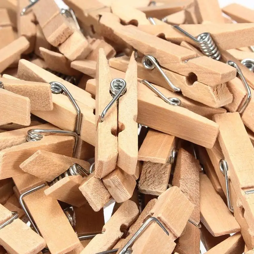 Wholesale Very Small Mine Size 25mm Mini Natural Wooden Clips For Photo Clips Clothespin Craft Decoration Clips Pegs 50pcs