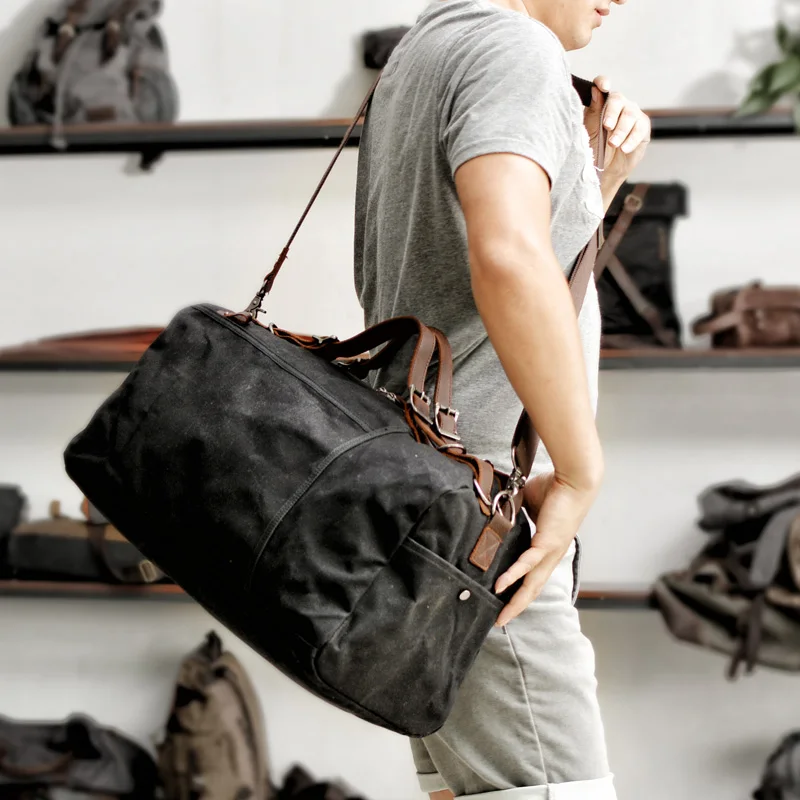 Gym Bag Men Duffel  Retro  Waxed Canvas Travel Bags Hand Luggage Bag Designer Weekend Bag Waterproof