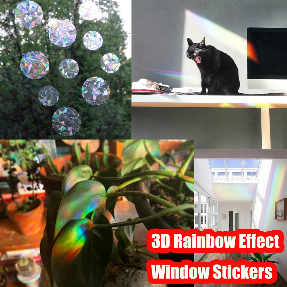 3D Rainbow Effect Prisms Window Stickers Butterfly/Star/Heart Decor DIY Bedroom Reusable PVC Static Electricity Decals Glue-Free