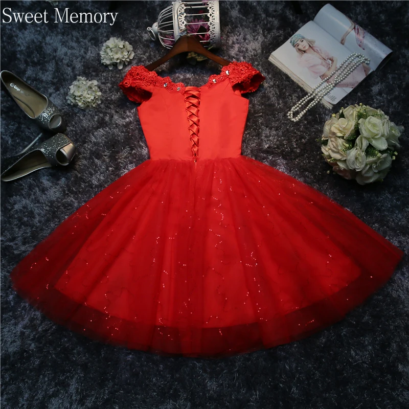 Boot-ausschnitt Weiß Rot Hochzeit Kleider Prinzessin Bankett Party Leistung Prom Kleid Sexy Frauen Mädchen Kurze Formalen Kleid Tüll