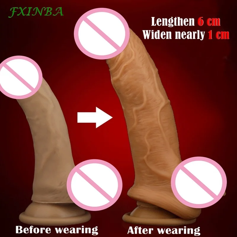 FXINBA 16.5/20cm Realistic Silicone Penis Extender Sleeve Delay Ejaculation Reusable Condoms Sex Toys For Men Cock Sleeve