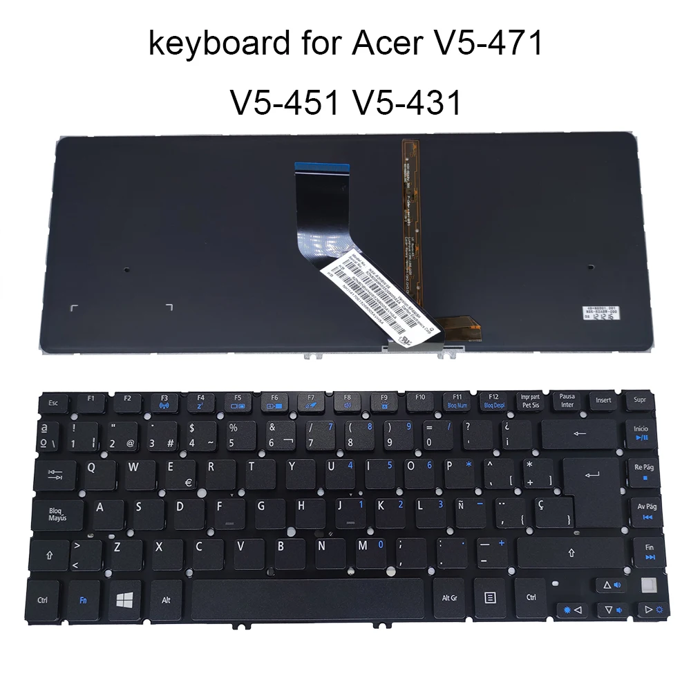 

New Spanish Backlit keyboard For Acer Aspire V5 431 431P V5-471 V5-451 SP ES Spain Latin laptop keyboards blue keys 9Z.NBDBW.H0S