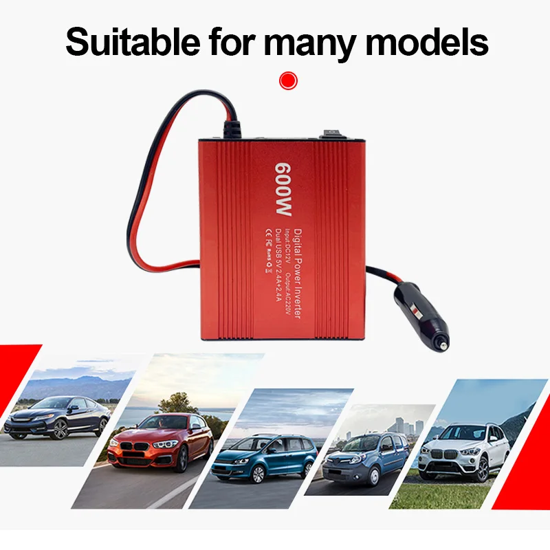 600W Car Power Inverter 12V 220V and AC 110v Auto Converter Transformer Power Converter Modified Sine Wave Universal Socket