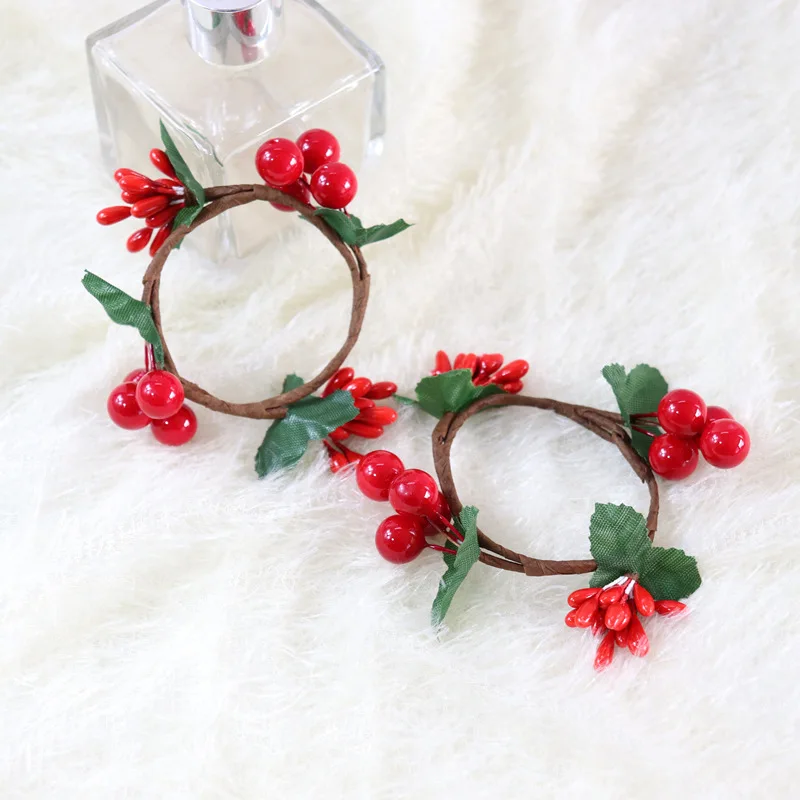 Simulation Red Berry Christmas Wreath Napkin Ring, European Hotel Towel Ring, Christmas Decoration, 10Pcs