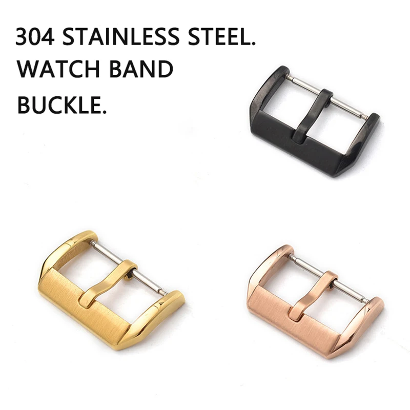 Brushed 304 Stainless Steel Watch Pin Buckle 16mm 18mm 20mm 22mm Silver Gold Black Leather Watch Band Strap Clasp Accessories