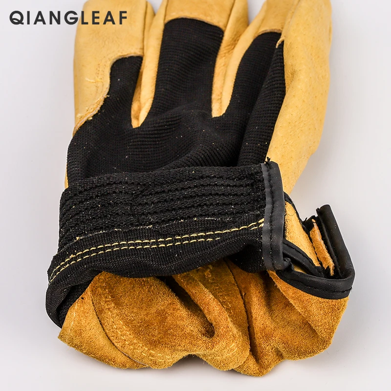 QIANGLEAF Brand New Protection Safety Glove Cowhide men yellow Leather Driver Security Protection Racing Moto Work Gloves 508NP