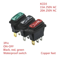 1pcs KCD3 New On Off Rectangle Long Rocker Switch with Waterproof IP67 Cover Car Dash 3PIN