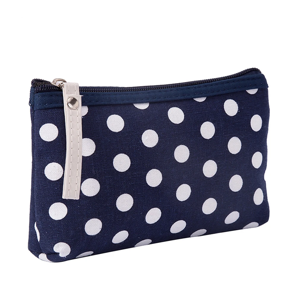 Portable Small Dot Zipper Cosmetic Bag Canvas Girl Travel Make Up Purse Organizer Phone Pouch