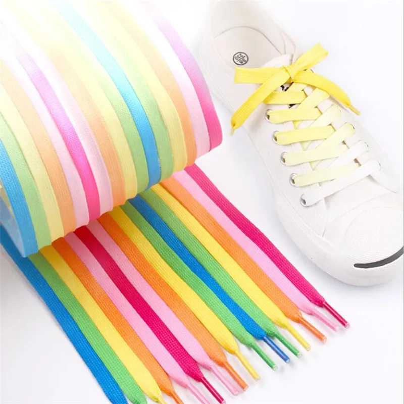 1Pair / Colorful Shoelaces Gradient Flat Shoe laces Fashion Canvas Leisure Candy Party Fabric Shoelace Woman And Men Shoe lace