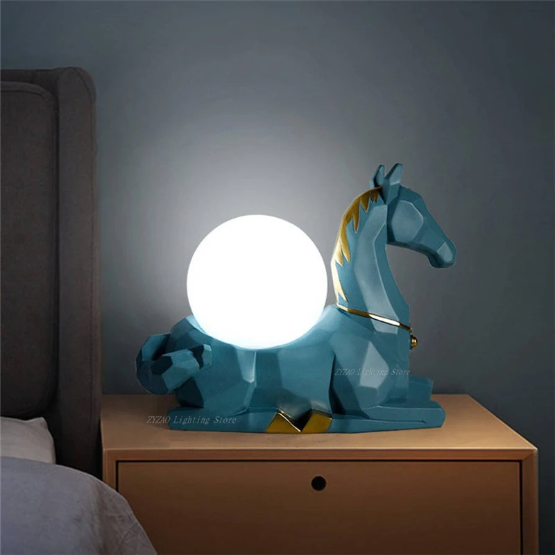 

Art Deco Resin Horse Table Lamp for Living Room Home Decor Baby Bedroom Led Desk Lamp Children Bedside Led Table Lights Fixtures