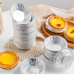 Molde de aluminio desechable para tarta de huevo, moldes para magdalenas, muffins, taza para hornear tartas, sartenes para pasteles, 100 piezas