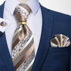 DiBanGu corbata de diseñador para hombre, corbata de seda de Cachemira Floral a rayas, gemelos cuadrados de bolsillo, conjunto de anillo de corbata de cuello, traje de boda y negocios